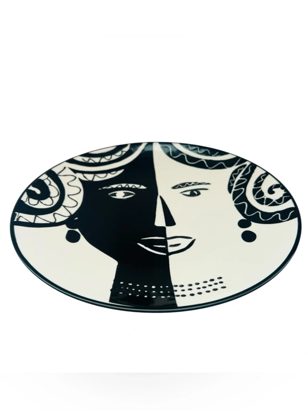 West Elm Abstract Art Pottery Portrait Hand Painted Plate
